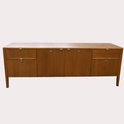 6ft Vintage Stow Davis Wood Credenza Chrome Trim