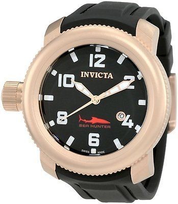 Brand New Invicta 1546 Sea Hunter Black Dial Rubber Swiss Made Strap 