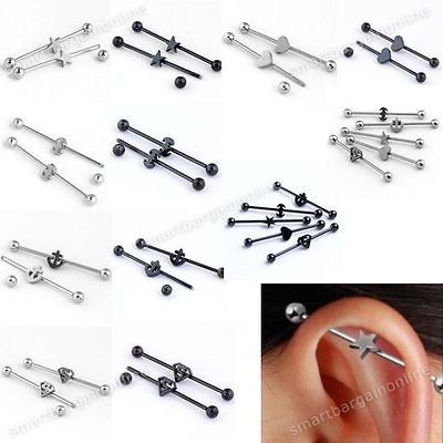   Style Long Industrial Barbell Ear Bars Ring Steel Piercing Punk Goth