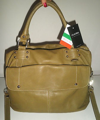   FIRENZE ITALY HANDBAG OLIVE GREEN ITALIAN LEATHER BOX SATCHEL HOBO NWT