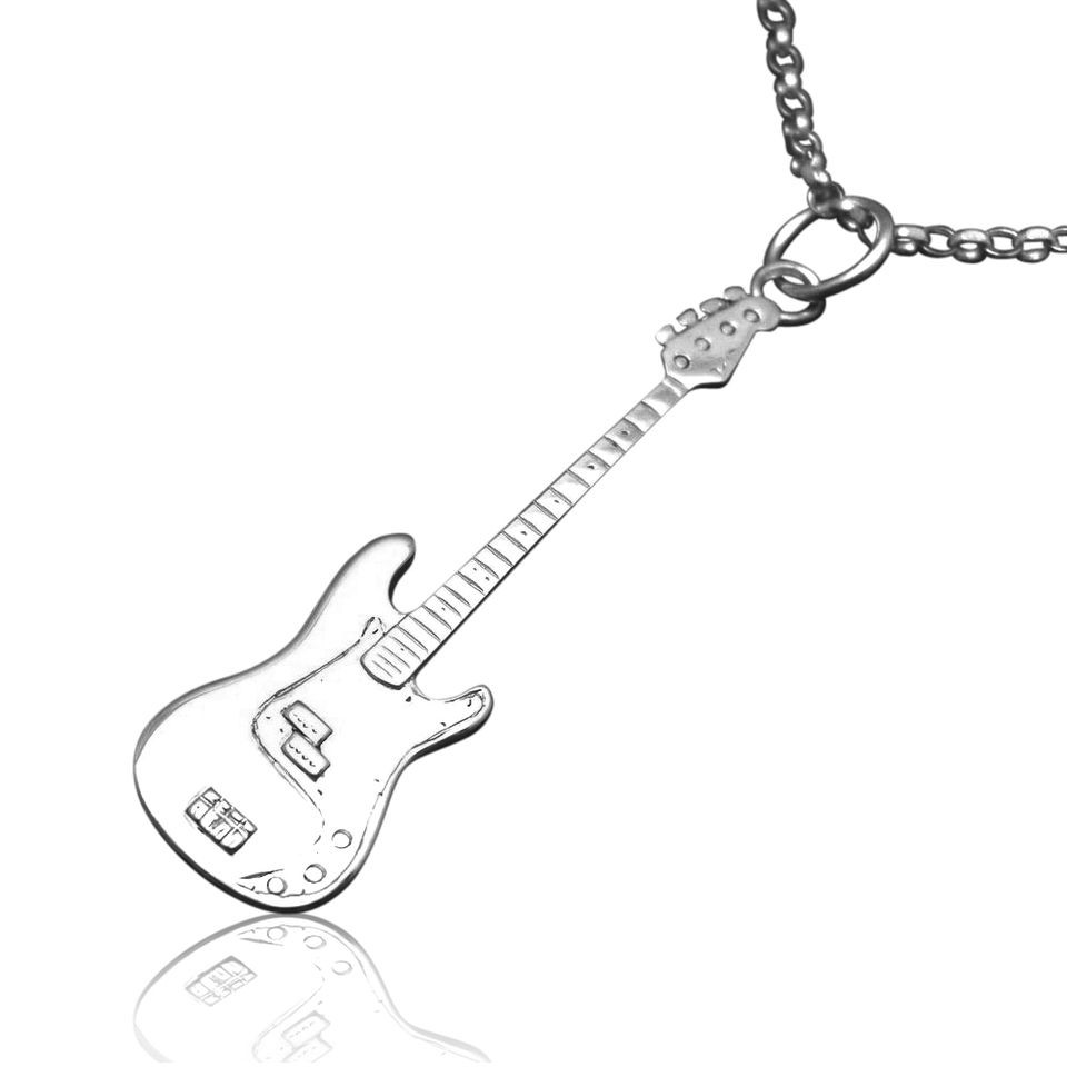 Sterling Silver Fender Electric Jazz or Precision Bass Guitar Pendant 