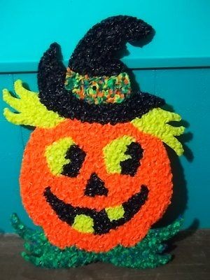 VINTAGE NEW LARGE MELTED PLASTIC POPCORN HALLOWEEN PUMPKIN DECOR 