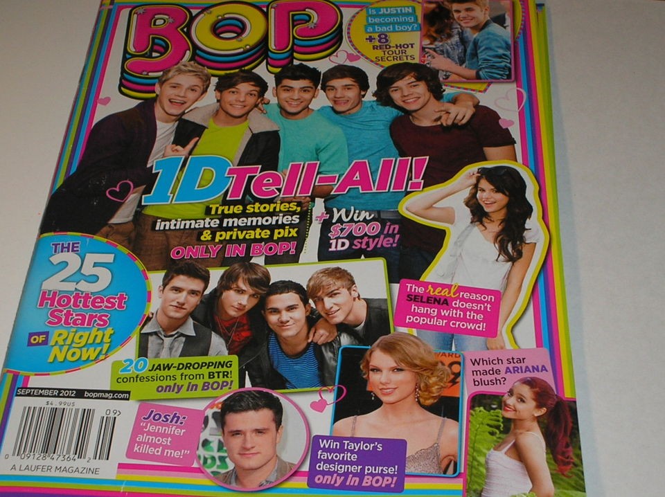   magazine , sept. 2012 . ONE DIRECTION tell all, justin bieber poster