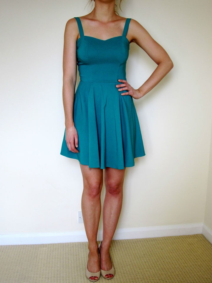   BENGALINE STRAPPY SWEETHEART SKATER DRESS Jade Size UK 8 10 12 14