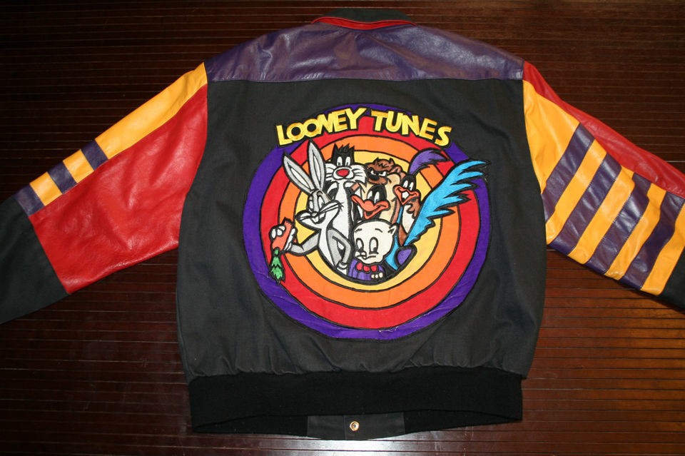 LOONEY TUNES JEFF HAMILTON JACKET LEATHER SLEEVES MENS SIZE LARGE EUC