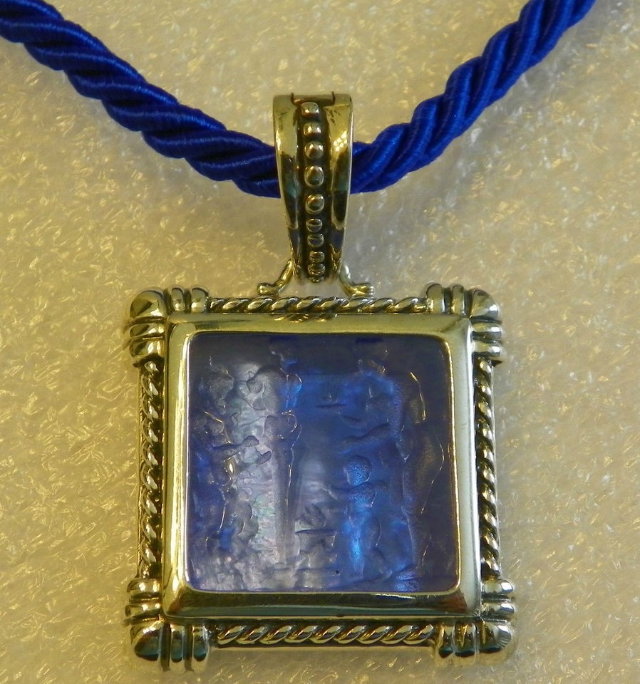 STERLING SILVER TAGLIAMONTE BLUE INTAGLIO PENDANT ENHANCER & 18 CORD 