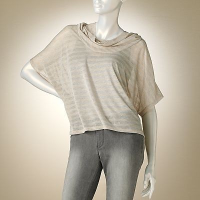 nwt Jennifer Lopez Lurex Striped Lightweight Comfort Top *Beige 