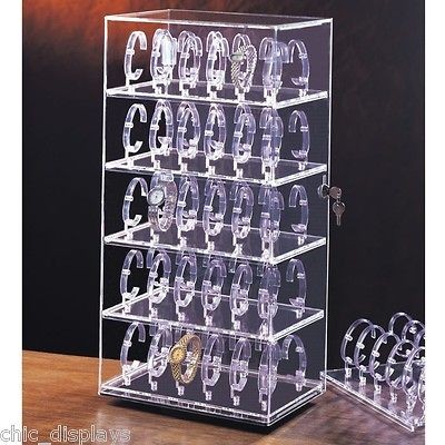   WATCHES ACRYLIC JEWELRY DISPLAY CASE SHOWCASE CASE ROTATING WATCH CASE