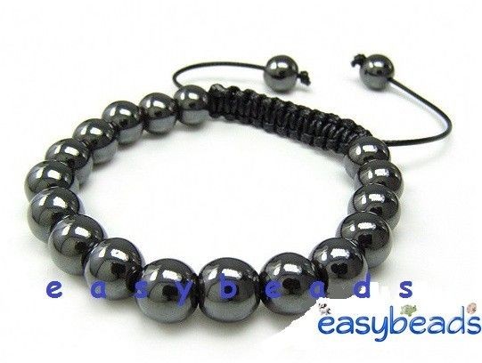 Mens Shamballa bracelet all 10mm GUN METAL HEMATITE GREY beads