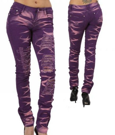 NEW PURPLE Distressed JEANS ACID WASH Destroyed Skinny Slim 1 3 5 7 9 