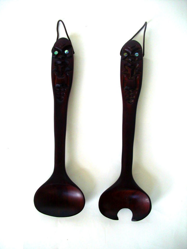 VINTAGE MID CENTURY MODERN 1950s KITSCH GOOGIE TIKI SALAD SERVERS 