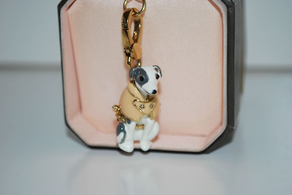 NIB Juicy Couture PINK Jacket Greyhound Trench Dog Bracelet Charm