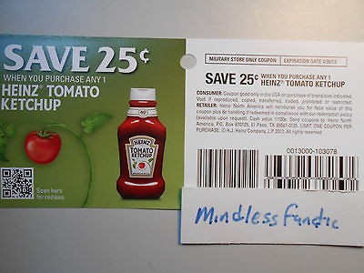 11) $.25 Any One Size HEINZ KETCHUP Coupons x4/30/13 M1