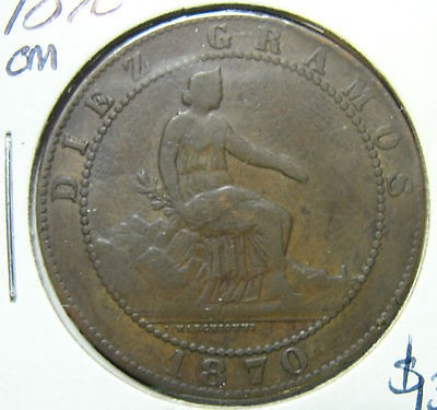 1870 OM Spain Diez Centimos Very Nice One Year Type