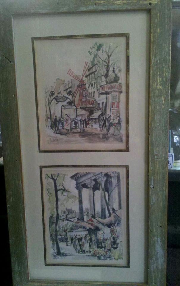 Set of 2 Vintage watercolors pencil signed by listed artist herbelot