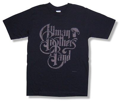 ALLMAN BROTHERS   SCRIPT DISTRESSED VINTAGE BLACK T SHIRT   NEW 