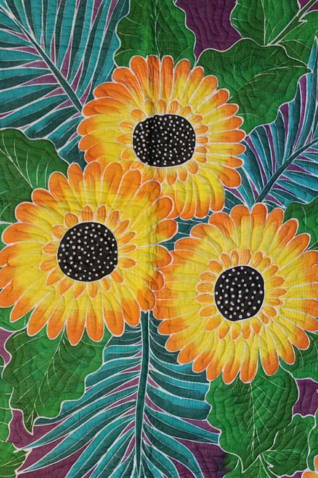 Balinese Sunflowers Hand Painted Ubud Batik QUILT~COMFORTER~Bali Art 