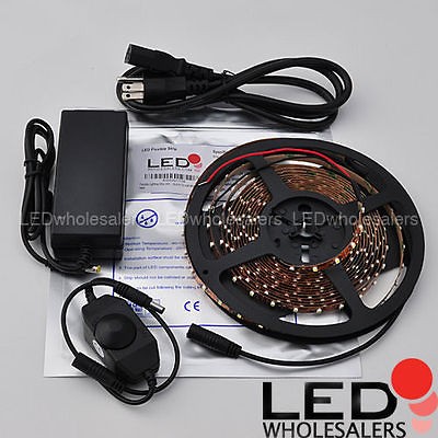 300 LED 16 ft Flexible Light Strip 12V Transformer Inline Dimmer 27K 