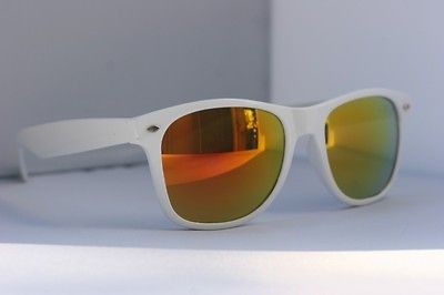   Large white mirror wayfarer fire lens retro 80s vintage SUNGLASSES