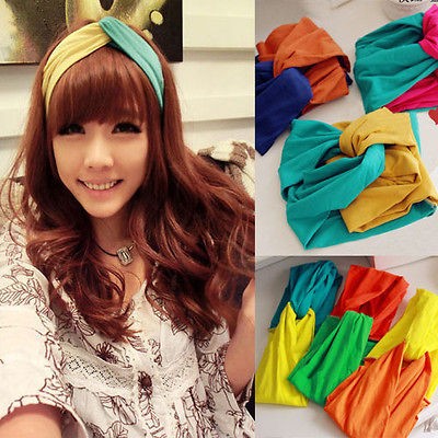   Colored Gathered Knot Pleated Rib Wide Turban Headband Hair Bands Mbh