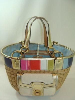 Coach Straw Striped Basket Tote #10748