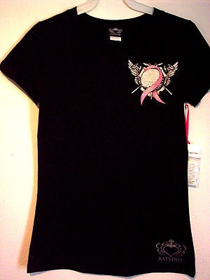 Rhinestone Pink Ribbon Golf ball and Club Black T Shirt Size Medium 