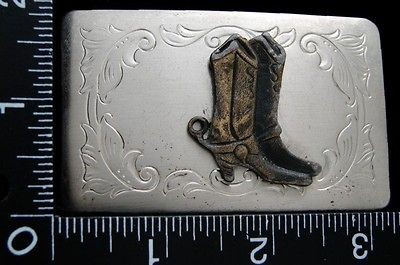 VINTAGE ***COWBOY BOOTS w/ SPURS*** WESTERN SILVERTONE BUCKLE   FREE 