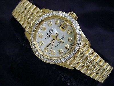 LADIES 18K YELLOW GOLD ROLEX DATEJUST DIAMOND PRESIDENT