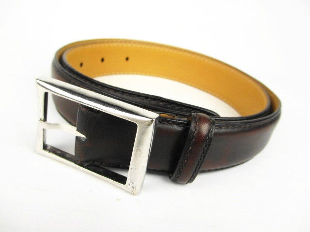 Auth Mens Berluti Bottier Paris Brown Leather & Silver Tone Buckle 