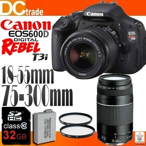   EOS Kiss X5 600D Kit+18 55mm II+75 300mm III+32GB+Extra Battery+2xUV