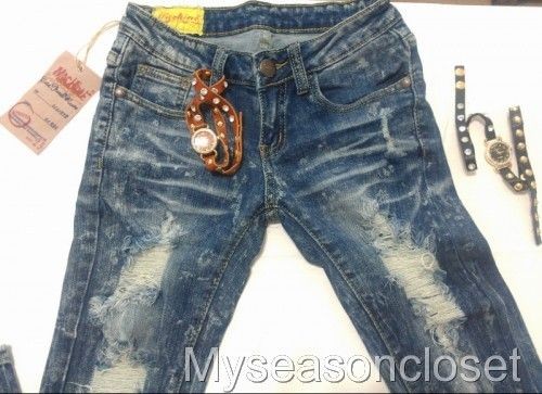 Skinny Jeans Machine Acid Wash Ripped SZ 0 13  