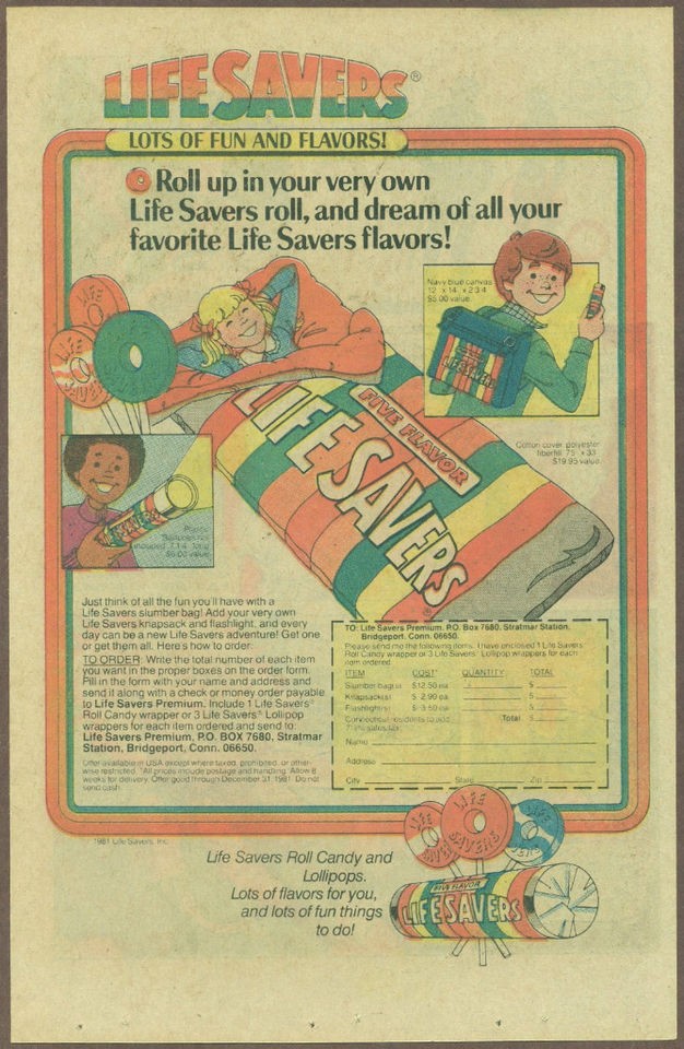 Life Savers candy 1981 print ad / comic advertisement, LifeSavers 