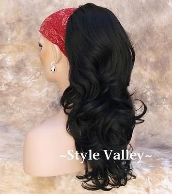 Black Ponytail Extension Hairpiece Long Wavy Hair Piece Drawstring 