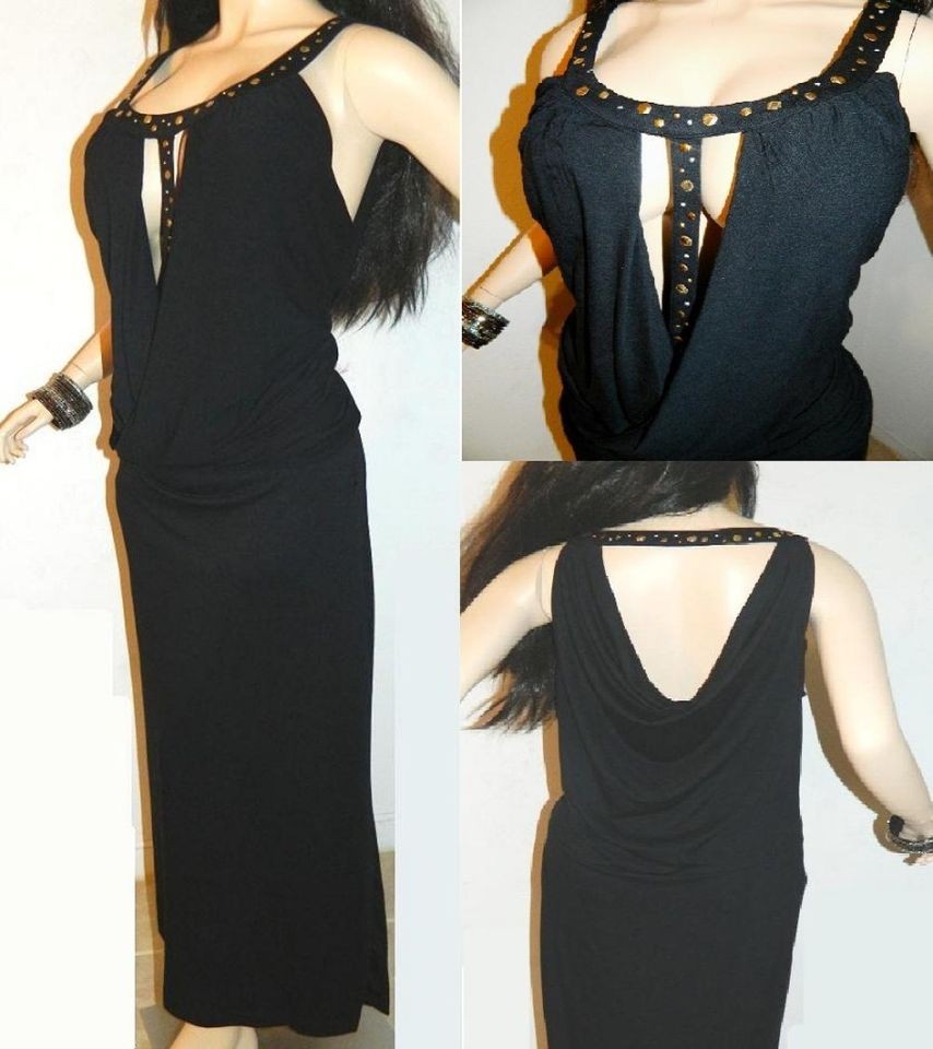   GOTH STUDDED LOW CUT COWL CLEAVAGE DRAPE BACK LONG MAXI DRESS 2X 3X