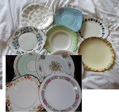 VINTAGE MIS MATCH SHABBY CHIC BONE CHINA CAKE / SANDWICH PLATES