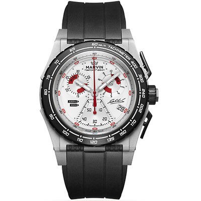 MARVIN MENS M023.13.34.94 CHRONOGRAPH WHITE DIAL BLACK RUBBER STRAP 