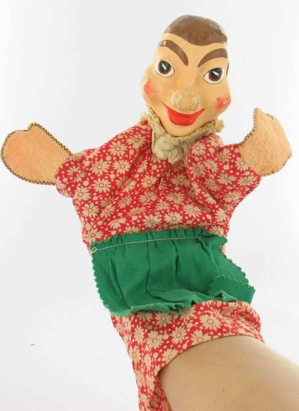 ANTIQUE COMPOSITION CLOTH PUNCH & JUDY HAND PUPPET TOY HAND PAINTED