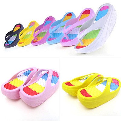 Womens Girls Beach Wedges Platform Massage Thong Slipper Sandals 