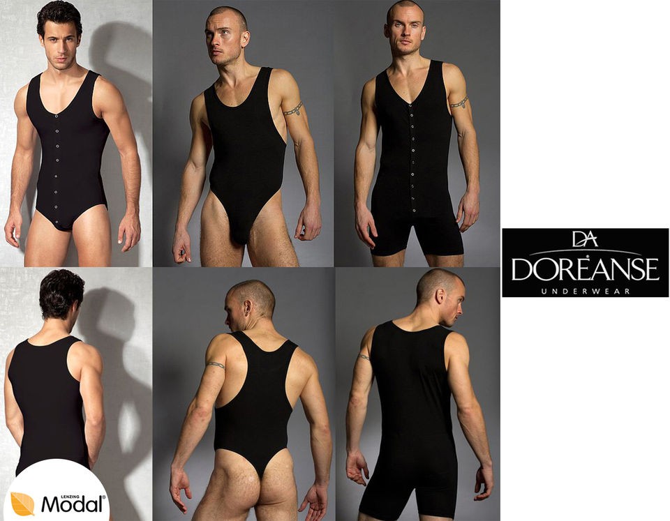 DOREANSE   Mens Deep V Neck Bodysuit T Shirt as a Brief, Thong or Pant 