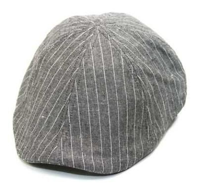 MENS STRIPE LINEN IVY NEWSBOY GOLF CAP HAT GRAY S/M