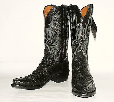   Mens N1113 Black Hornback Caiman Tail Western Boots w/Black Saddle