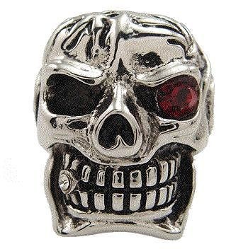 Mens Big Silver Cigar Ruby Eye CZ Skull Biker Stainless Steel Ring 