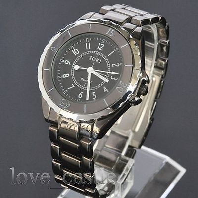   SOKI Mens Analog Quartz Sport Black Metal Wrist Band GIFT Watch 087