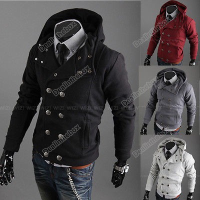 Winter Stylish Mens Slim double breaste​d Hoodies Coat Jacket 