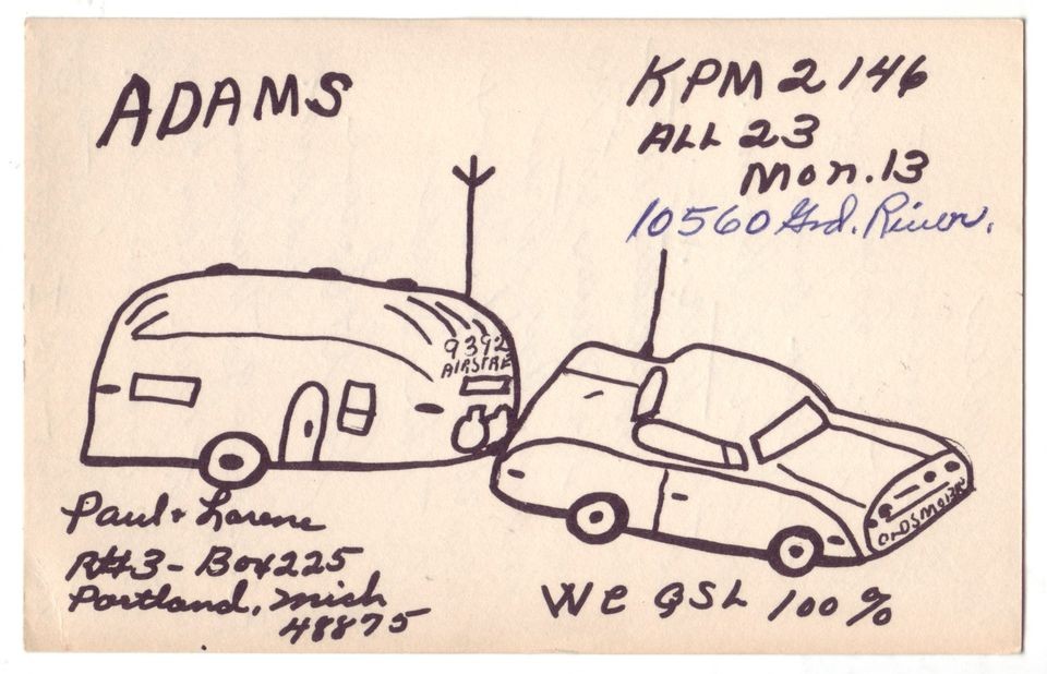 QSL CB Radio Card Michigan MI Portland Camper Trailer Airstream Paul 