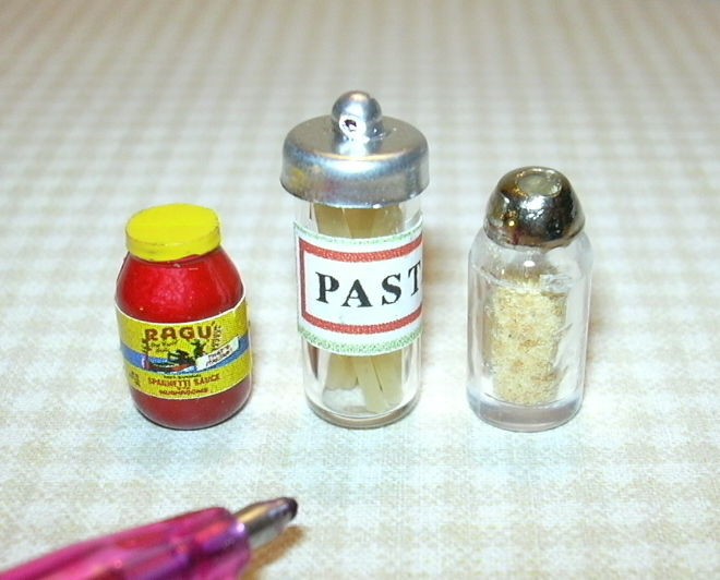 Miniature Short Jar Spaghetti/Ragu/Cheese for DOLLHOUSE