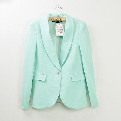 Basic Candy OL Mint Green Coral Light Pink Yellow Slim Suit Jacket 