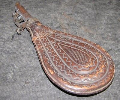 Antique Tooled Leather Shot Bag~Authentic #83