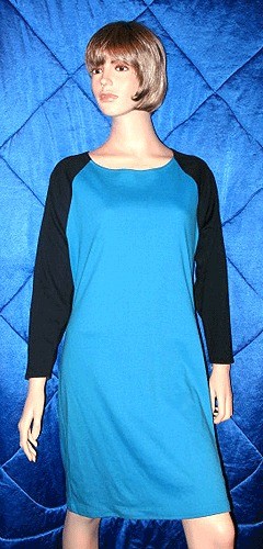 Vintage Avon Fashions Cyan Colorblock Dress, Large, L, Blue and Black 