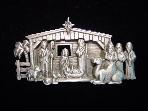 JJ Silver Pewter NATIVITY Scene Christmas Pin